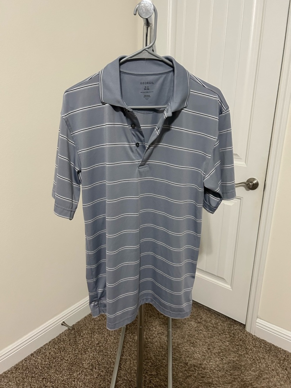 George Men's Slate Blue Polo with White Stripes